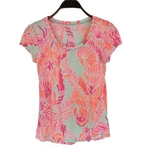 Lilly Pulitzer Short Sleeve Tshirt Sarah Top Poolside Blu Love Birds